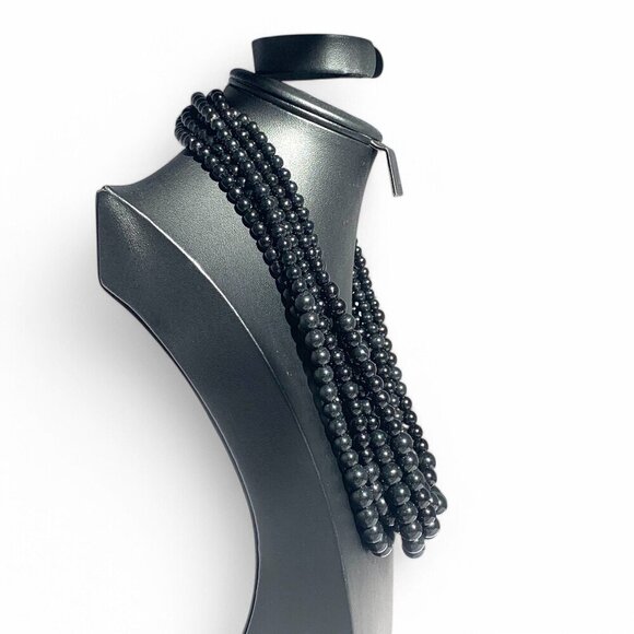 Vintage Multi-Strand Black Beaded Necklace With Adjustable Chain Closure 10"Drop - Picture 4 of 6